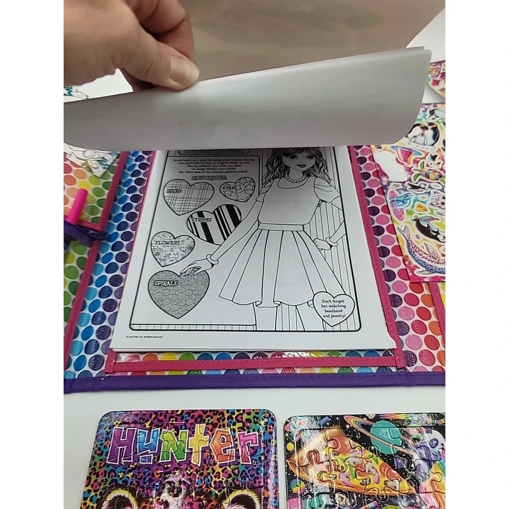 2022 Lisa Frank Tri-fold Case Puzzles Stickers Coloring Book Set‎ Lot